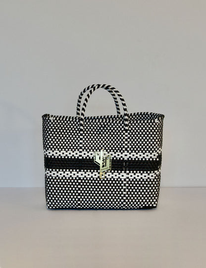 Rosita Blue - Puebla White-Black Small Tote