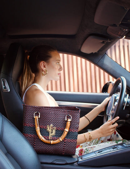 Stella Bamboo Black-Burgundy Small Tote