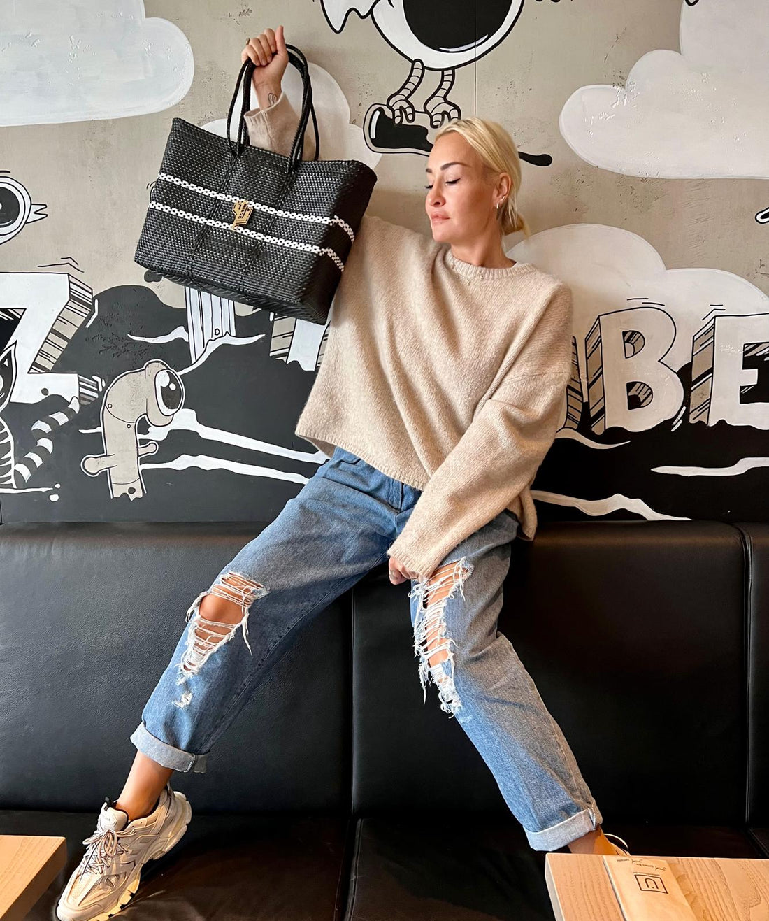 Rosita Blue - Candela White-Black Large Tote