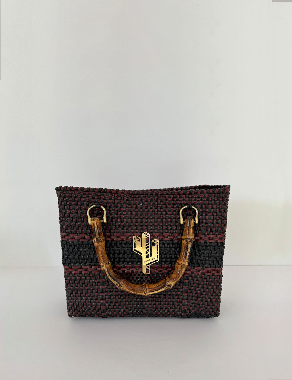 Stella Bamboo Black-Burgundy Small Tote