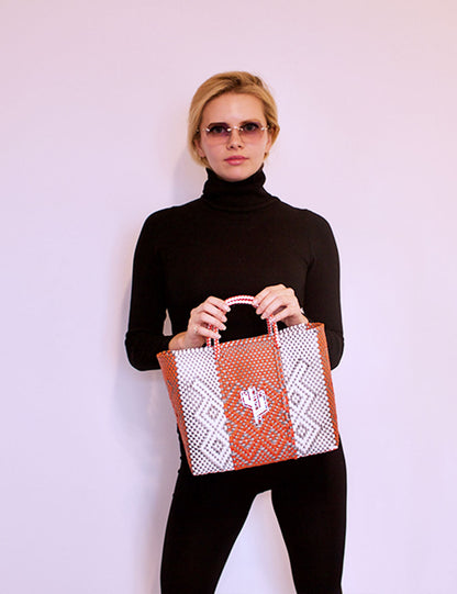 Tulum Orange-Silver-White Small Tote