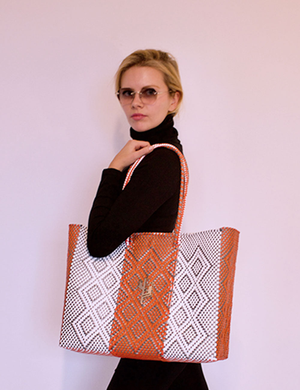 Rosita Blue - Tulum Orange-Silver-White Large Tote