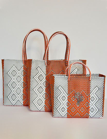 Rosita Blue - Tulum Orange-Silver-White Tote Sizes