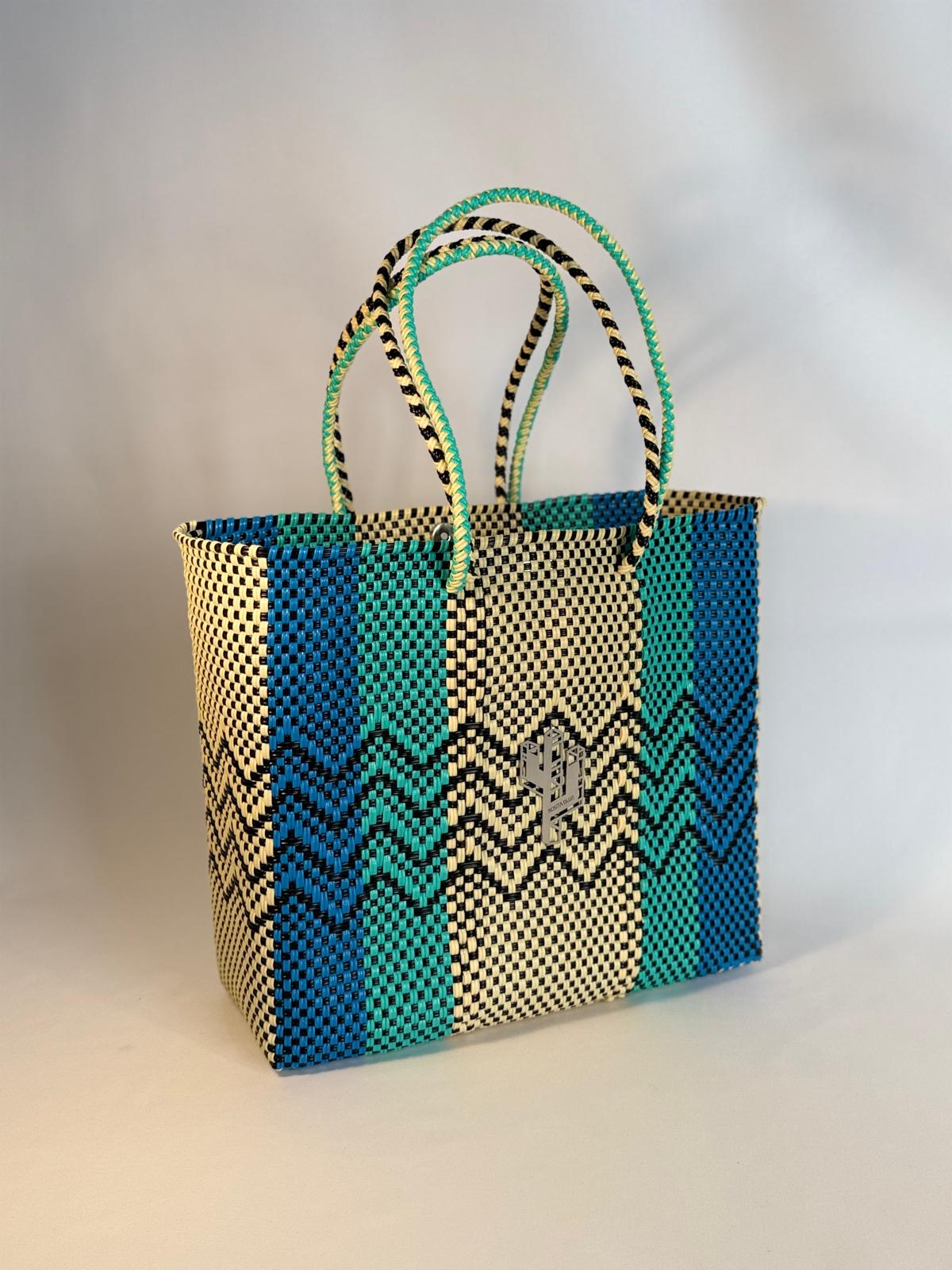 Cancun Beige-Turquoise-Blue Medium Tote