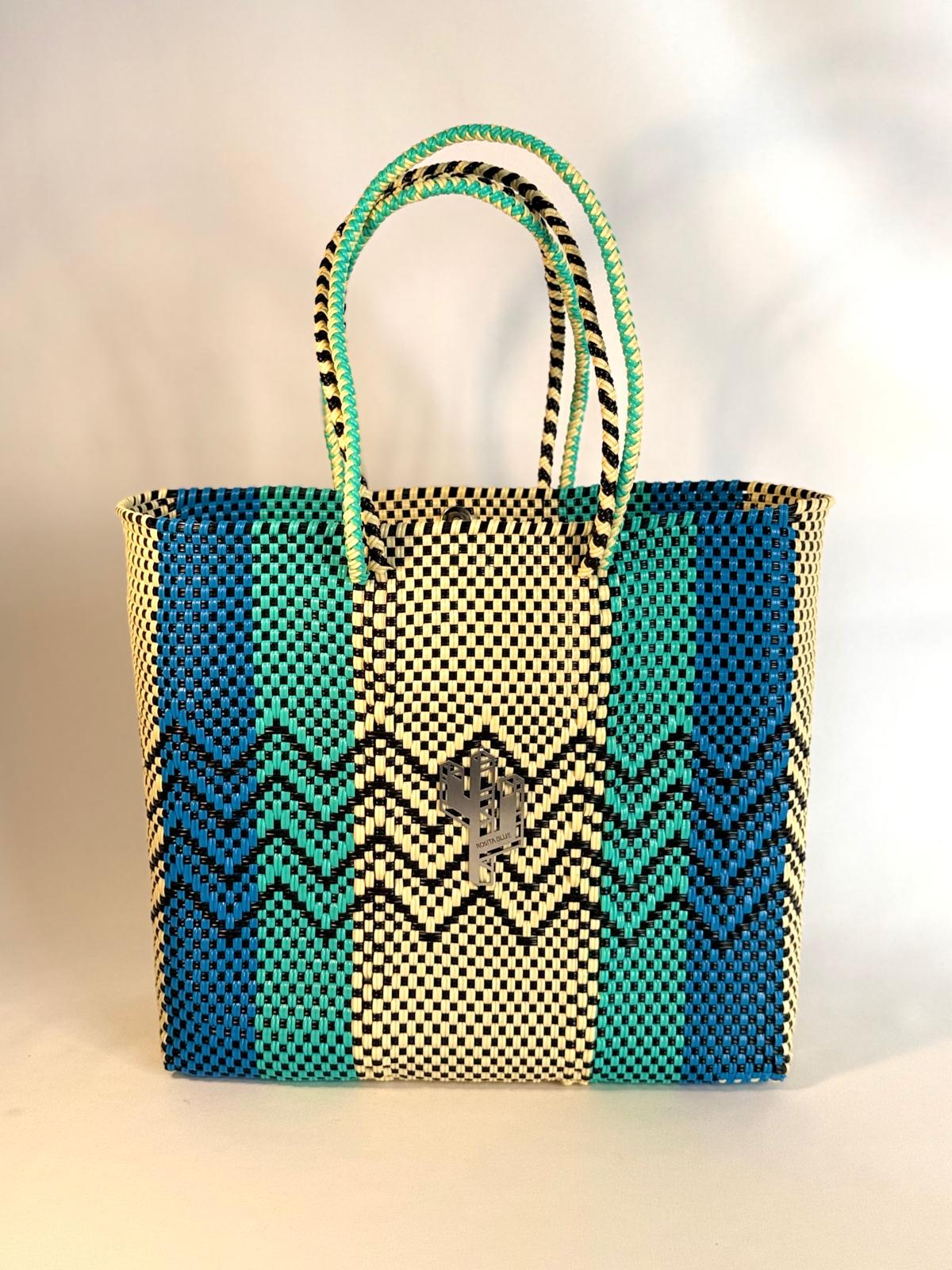Cancun Beige-Turquoise-Blue Medium Tote