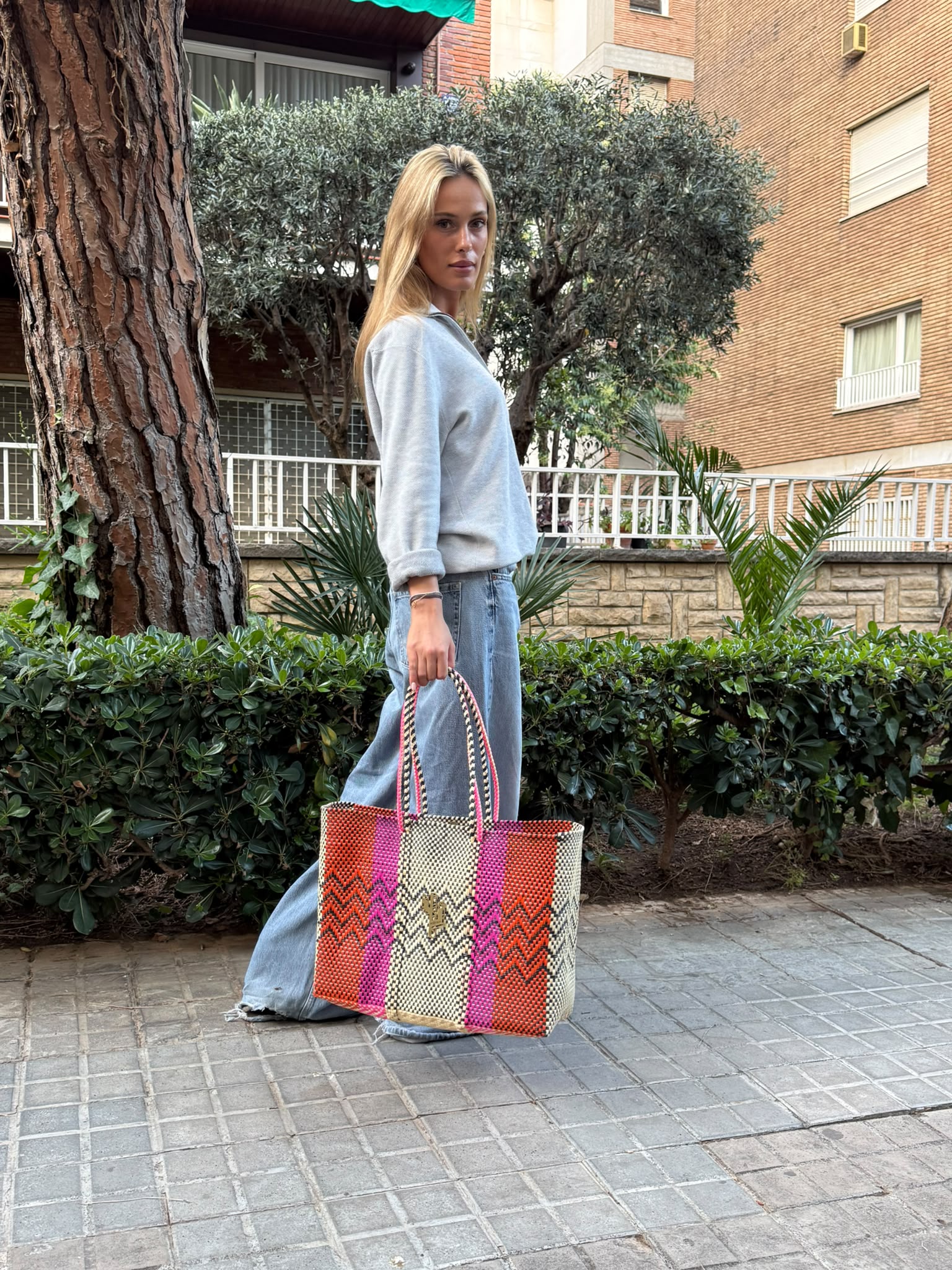 Cancun Beige-Orange-Fucsia Large Tote